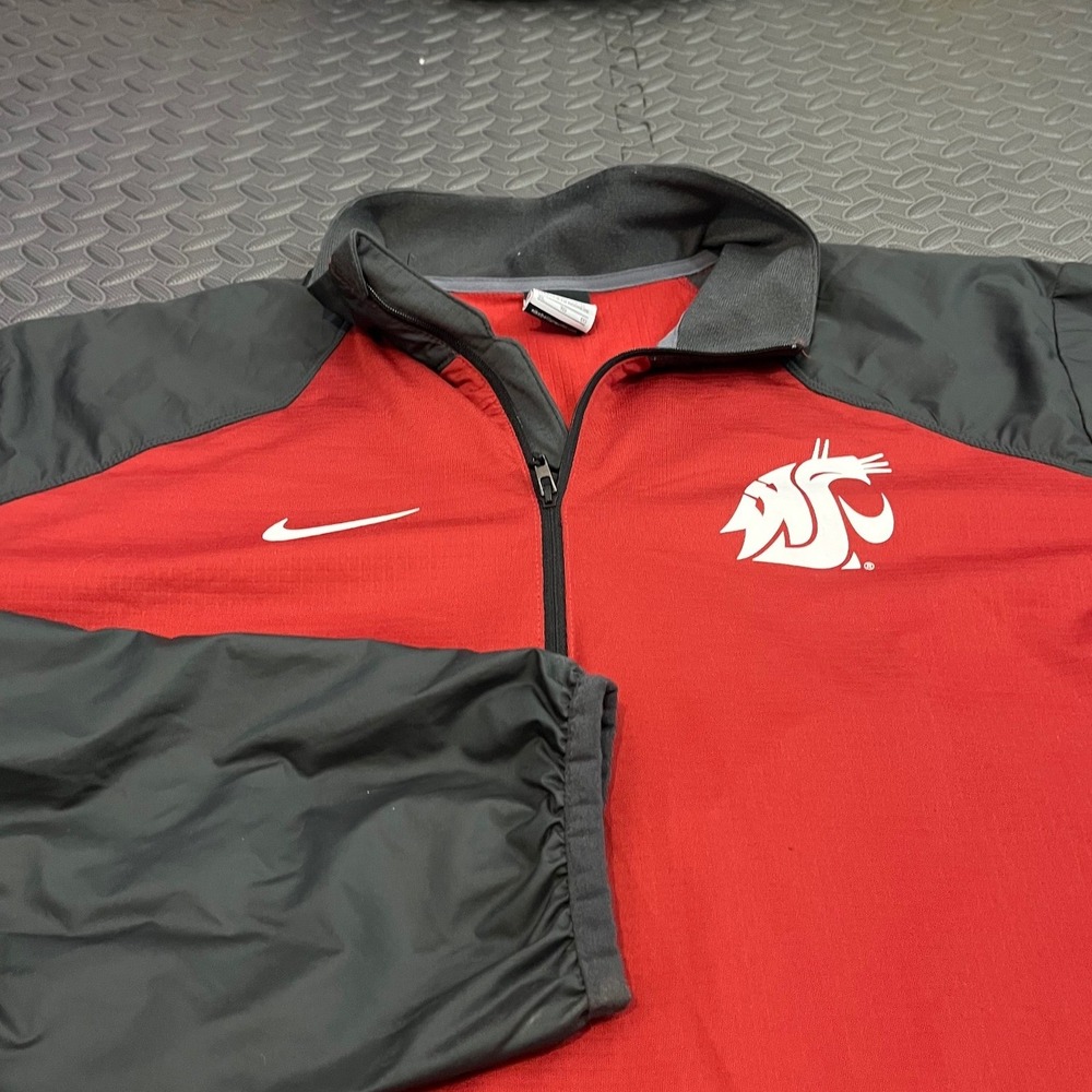 Nike Quarter Zip Pullover Mens XL Red Grey WSU Cougars Dri-Fit 654340-698